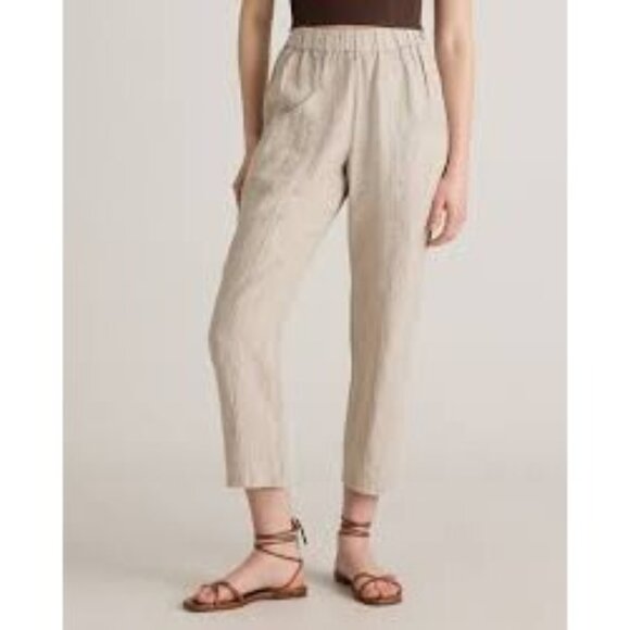 Quince Pants - QUINCE Womens Flax 100% European Linen Tapered Ankle Pants Sz Large Elastic Wais